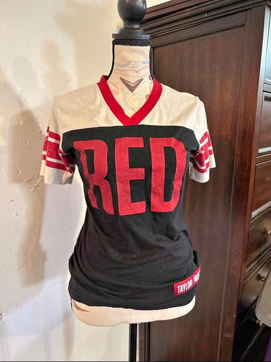 Taylor Swift Tops - Taylor Swift The Red Tour 13 Football Ringer T-Shirt Black & Red Size Medium